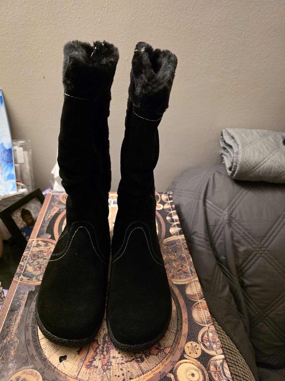 Wanderlust Black Faux Fur Suede Mid-Calf Winter Boots